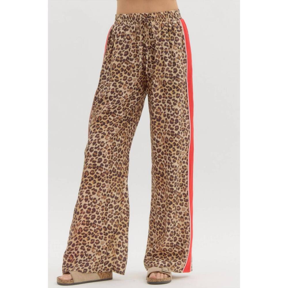 NEW ENTRO scarlet leopard wide leg pants in beige - Picture 3 of 5